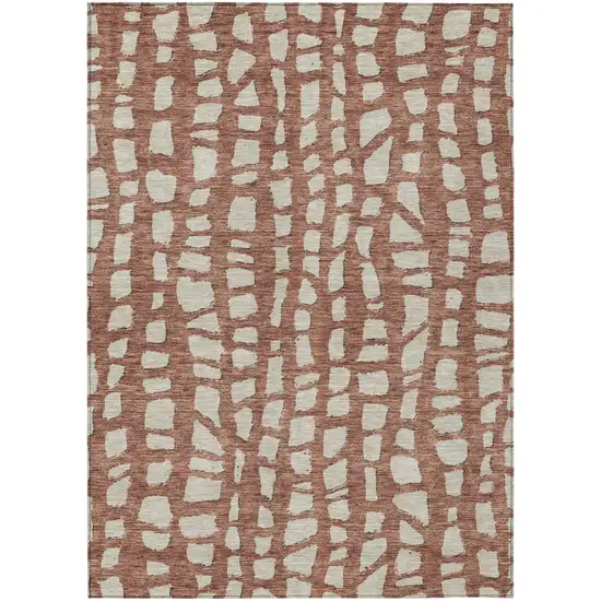 Orange And Ivory Abstract Washable Indoor Outdoor Area Rug Photo 1