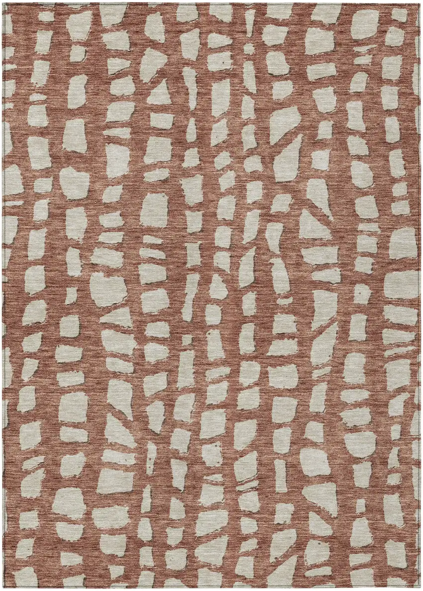 Orange And Ivory Abstract Washable Indoor Outdoor Area Rug Photo 1