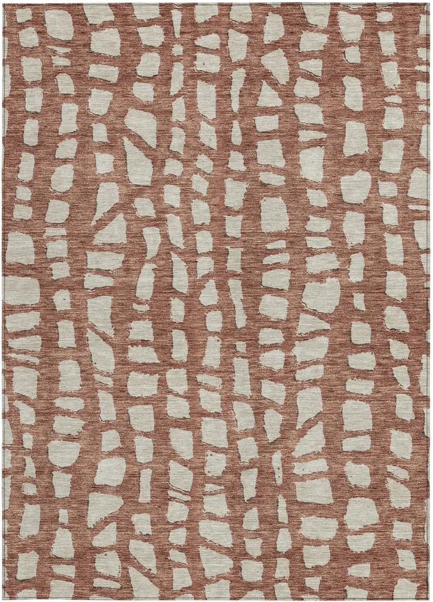 Orange And Ivory Abstract Washable Indoor Outdoor Area Rug Photo 5