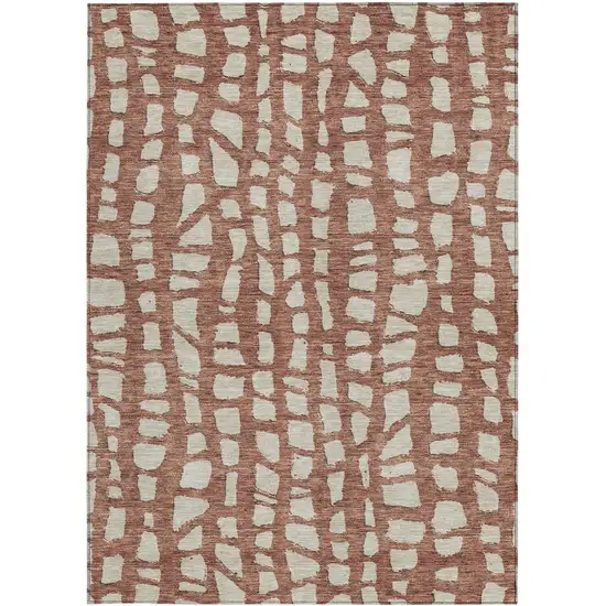 Orange And Ivory Abstract Washable Indoor Outdoor Area Rug Photo 5