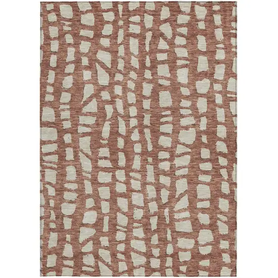 Orange And Ivory Abstract Washable Indoor Outdoor Area Rug Photo 5