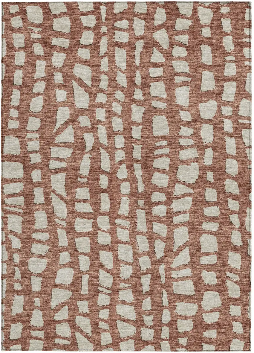 Orange And Ivory Abstract Washable Indoor Outdoor Area Rug Photo 5