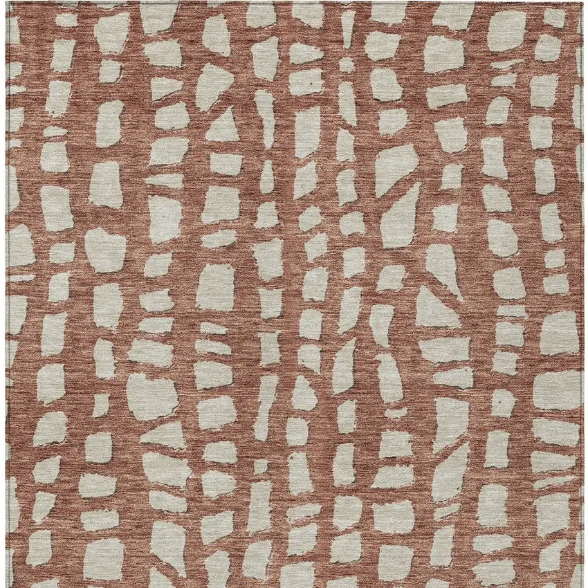 Orange And Ivory Abstract Washable Indoor Outdoor Area Rug Photo 4