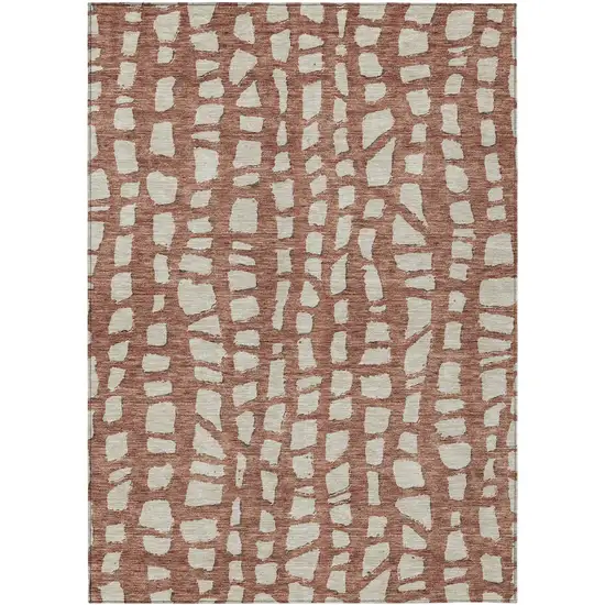 Orange And Ivory Abstract Washable Indoor Outdoor Area Rug Photo 1