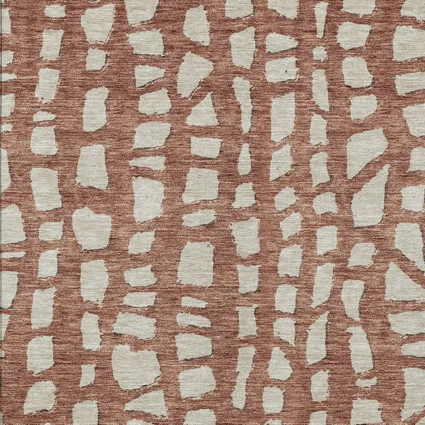 Orange And Ivory Abstract Washable Indoor Outdoor Area Rug Photo 4