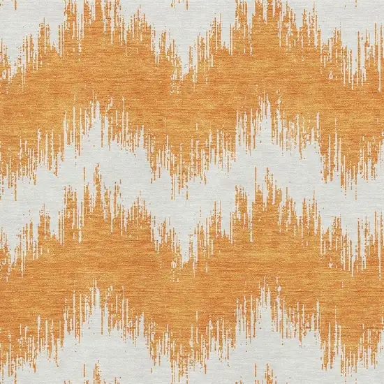 Orange And Ivory Chevron Washable Area Rug With UV Protection Photo 3
