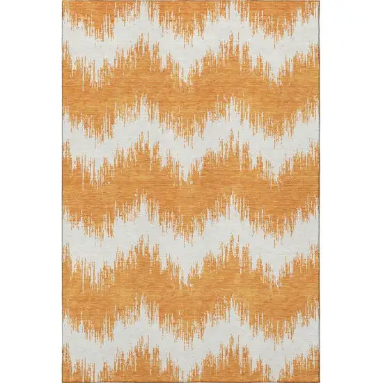 Orange And Ivory Chevron Washable Area Rug With UV Protection Photo 4