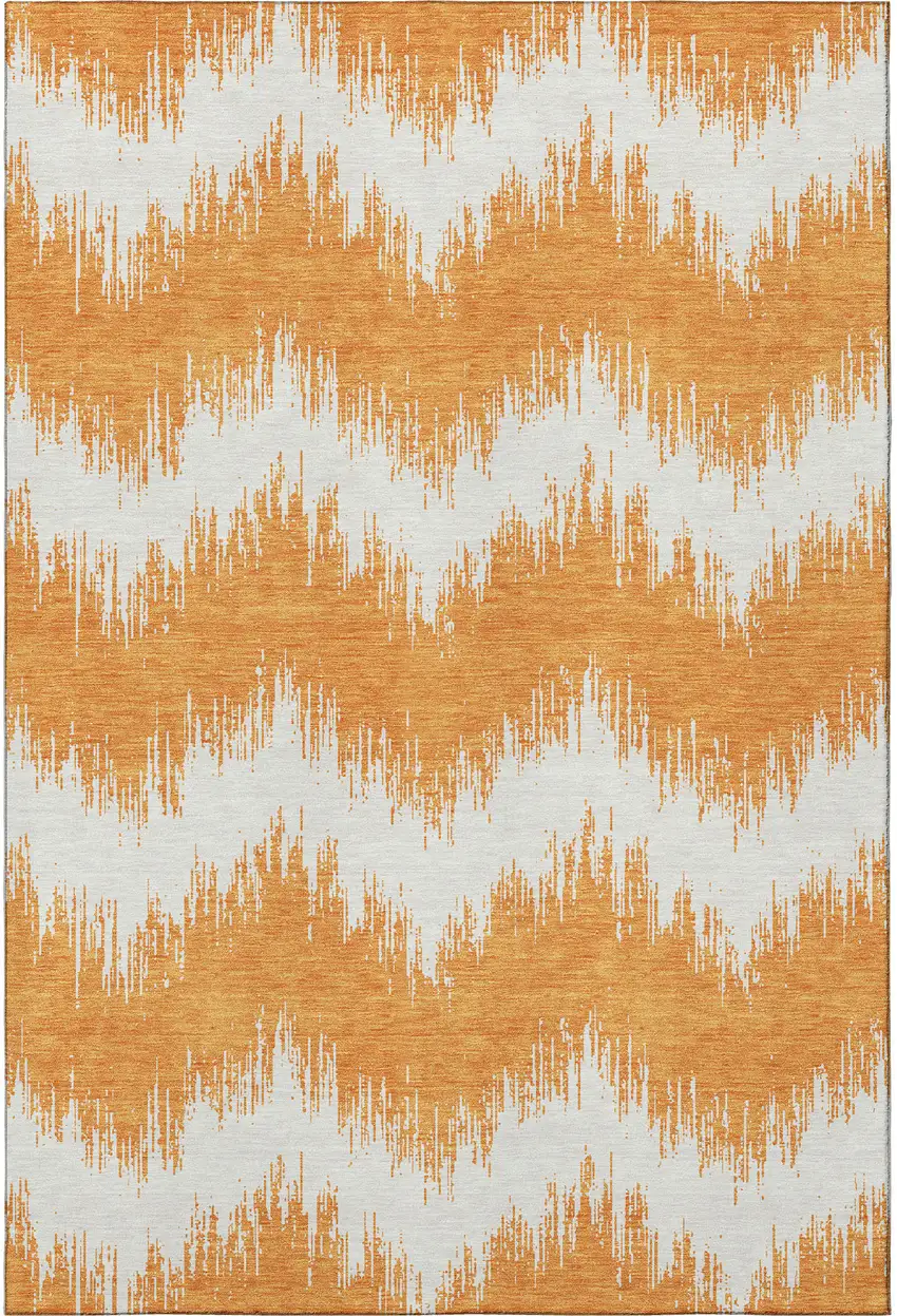 Orange And Ivory Chevron Washable Area Rug With UV Protection Photo 4