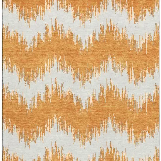 Orange And Ivory Chevron Washable Area Rug With UV Protection Photo 3