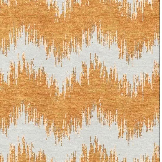 Orange And Ivory Chevron Washable Area Rug With UV Protection Photo 3