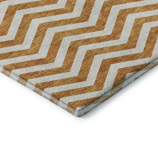 Orange And Ivory Chevron Washable Area Rug With UV Protection Photo 7