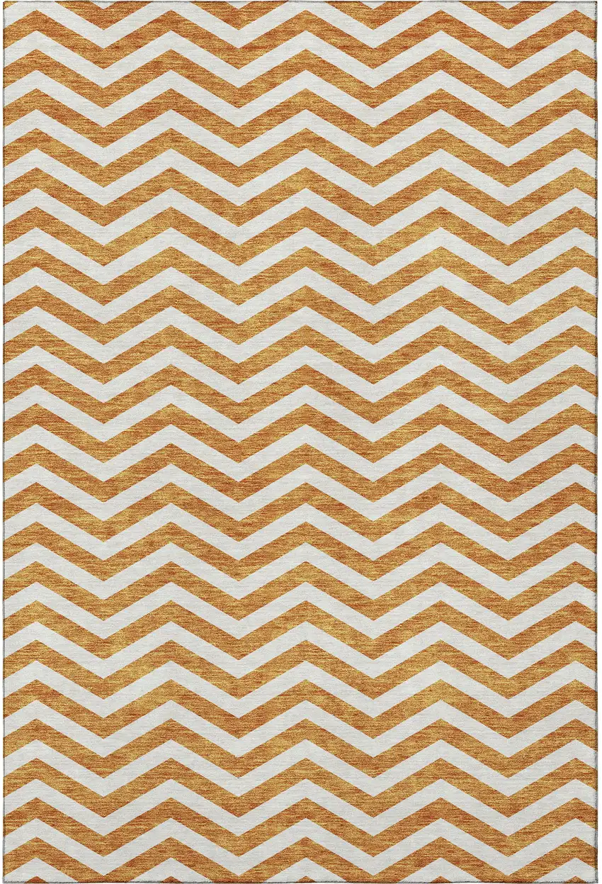 Orange And Ivory Chevron Washable Area Rug With UV Protection Photo 3