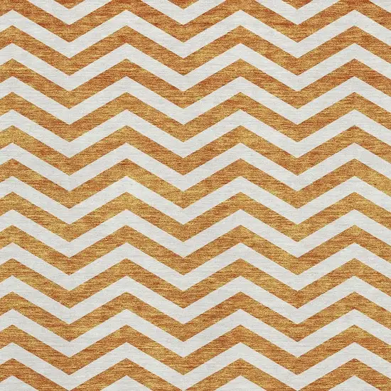 Orange And Ivory Chevron Washable Area Rug With UV Protection Photo 3