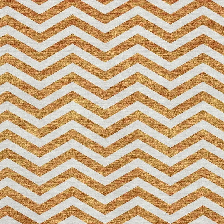 Orange And Ivory Chevron Washable Area Rug With UV Protection Photo 3