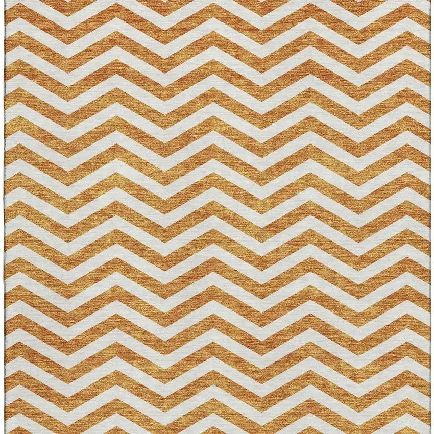 Orange And Ivory Chevron Washable Area Rug With UV Protection Photo 4