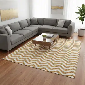 Photo of Orange And Ivory Chevron Washable Area Rug With UV Protection
