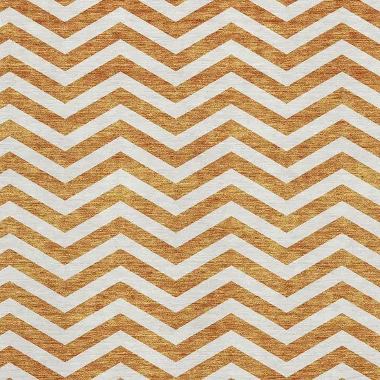 Orange And Ivory Chevron Washable Area Rug With UV Protection Photo 3