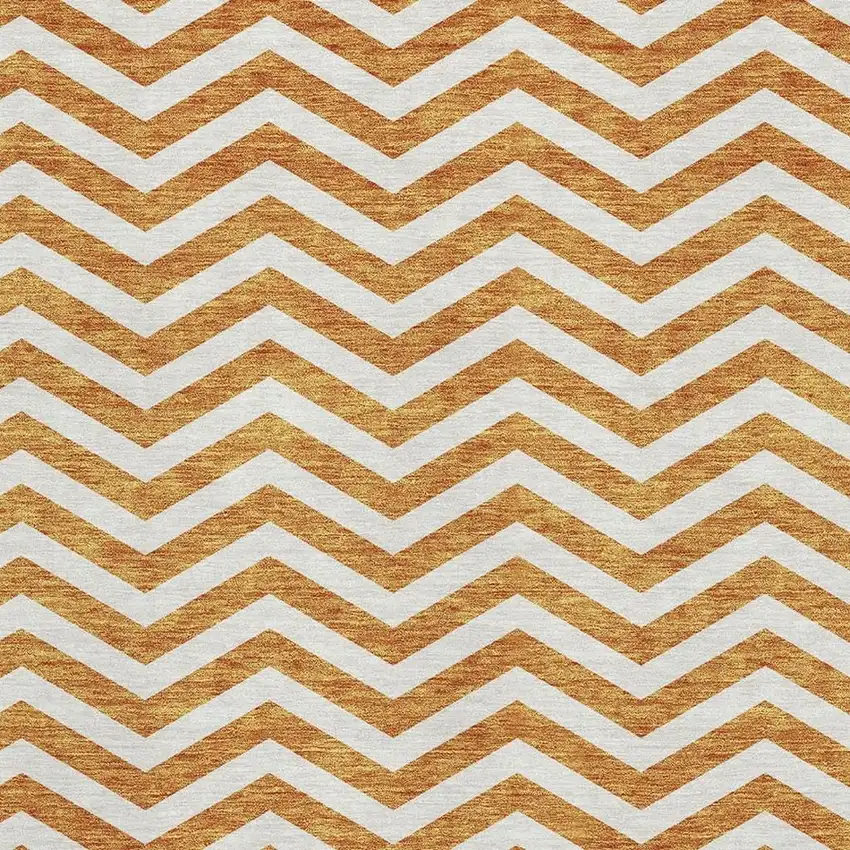 Orange And Ivory Chevron Washable Area Rug With UV Protection Photo 3