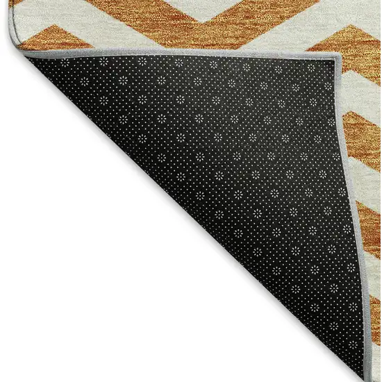 Orange And Ivory Chevron Washable Area Rug With UV Protection Photo 7