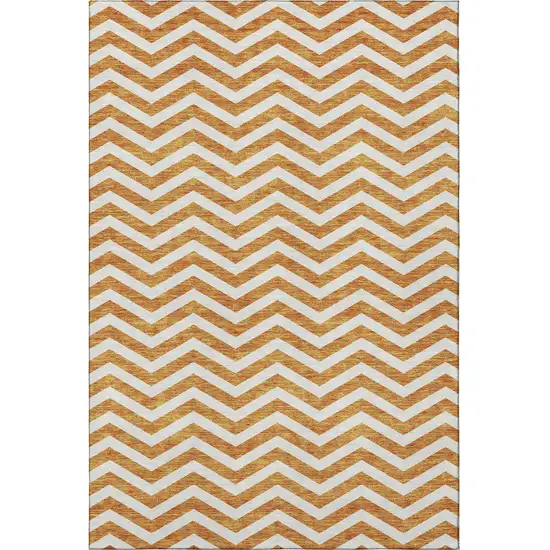 Orange And Ivory Chevron Washable Area Rug With UV Protection Photo 4