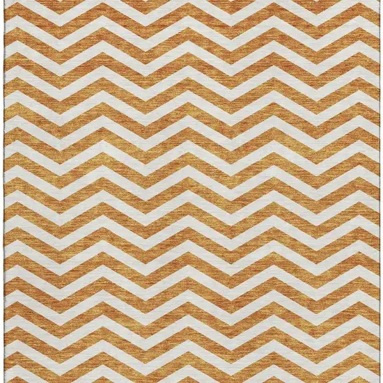 Orange And Ivory Chevron Washable Area Rug With UV Protection Photo 3