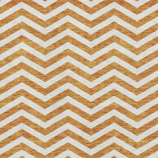 Orange And Ivory Chevron Washable Area Rug With UV Protection Photo 3