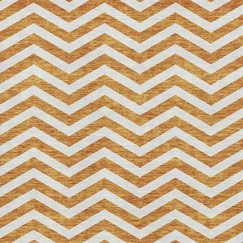 Orange And Ivory Chevron Washable Area Rug With UV Protection Photo 3