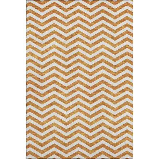 Orange And Ivory Chevron Washable Area Rug With UV Protection Photo 1
