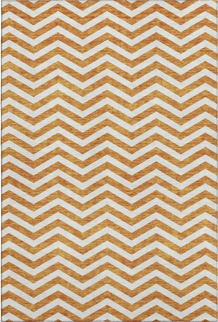 Orange And Ivory Chevron Washable Area Rug With UV Protection Photo 1