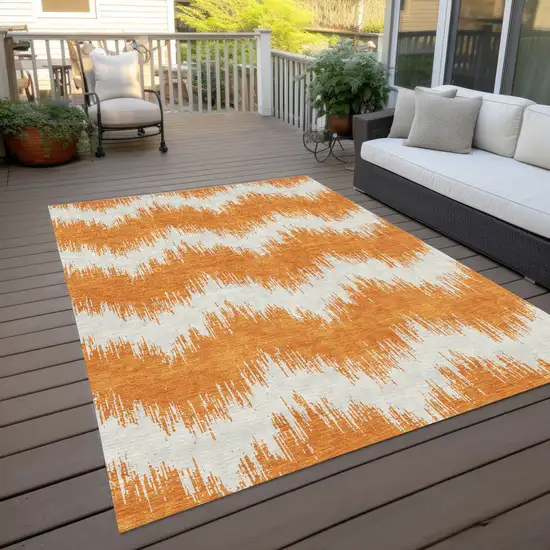 Orange And Ivory Chevron Washable Indoor Outdoor Area Rug Photo 9