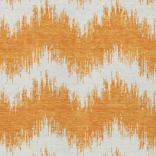 Orange And Ivory Chevron Washable Indoor Outdoor Area Rug Photo 6