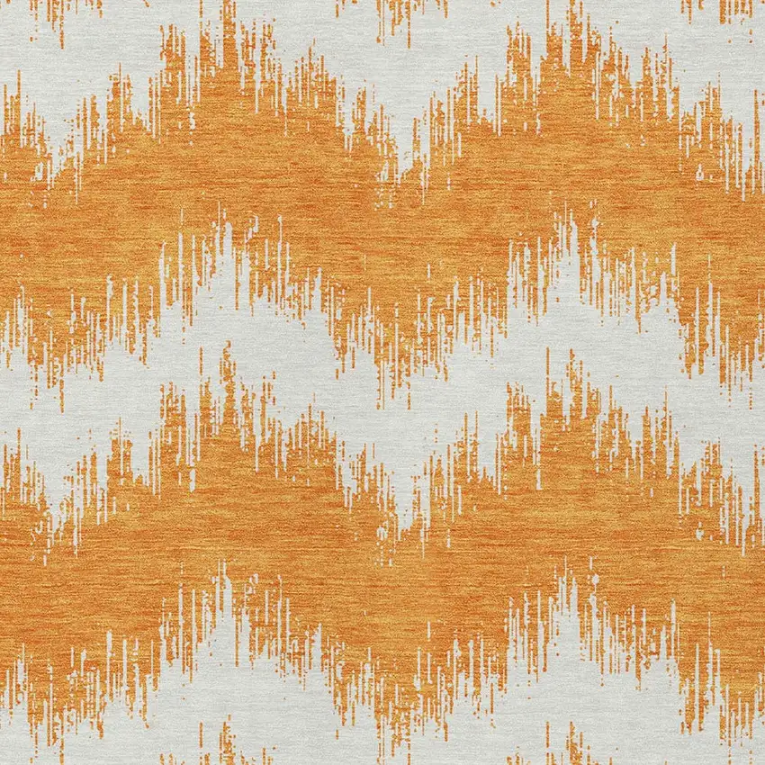 Orange And Ivory Chevron Washable Indoor Outdoor Area Rug Photo 6