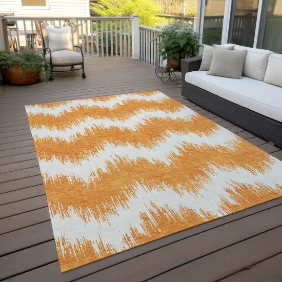 Orange And Ivory Chevron Washable Indoor Outdoor Area Rug Photo 8