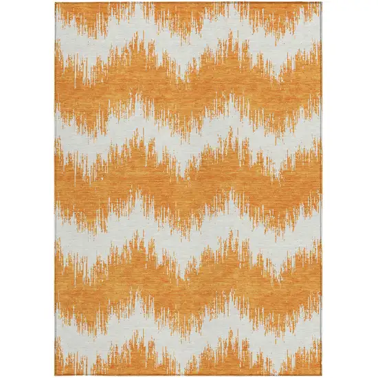 Orange And Ivory Chevron Washable Indoor Outdoor Area Rug Photo 7