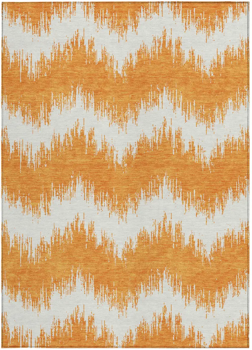 Orange And Ivory Chevron Washable Indoor Outdoor Area Rug Photo 7