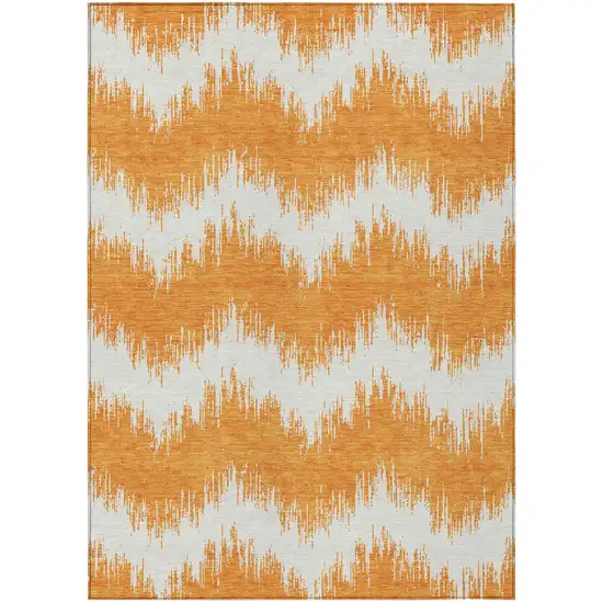 Orange And Ivory Chevron Washable Indoor Outdoor Area Rug Photo 2