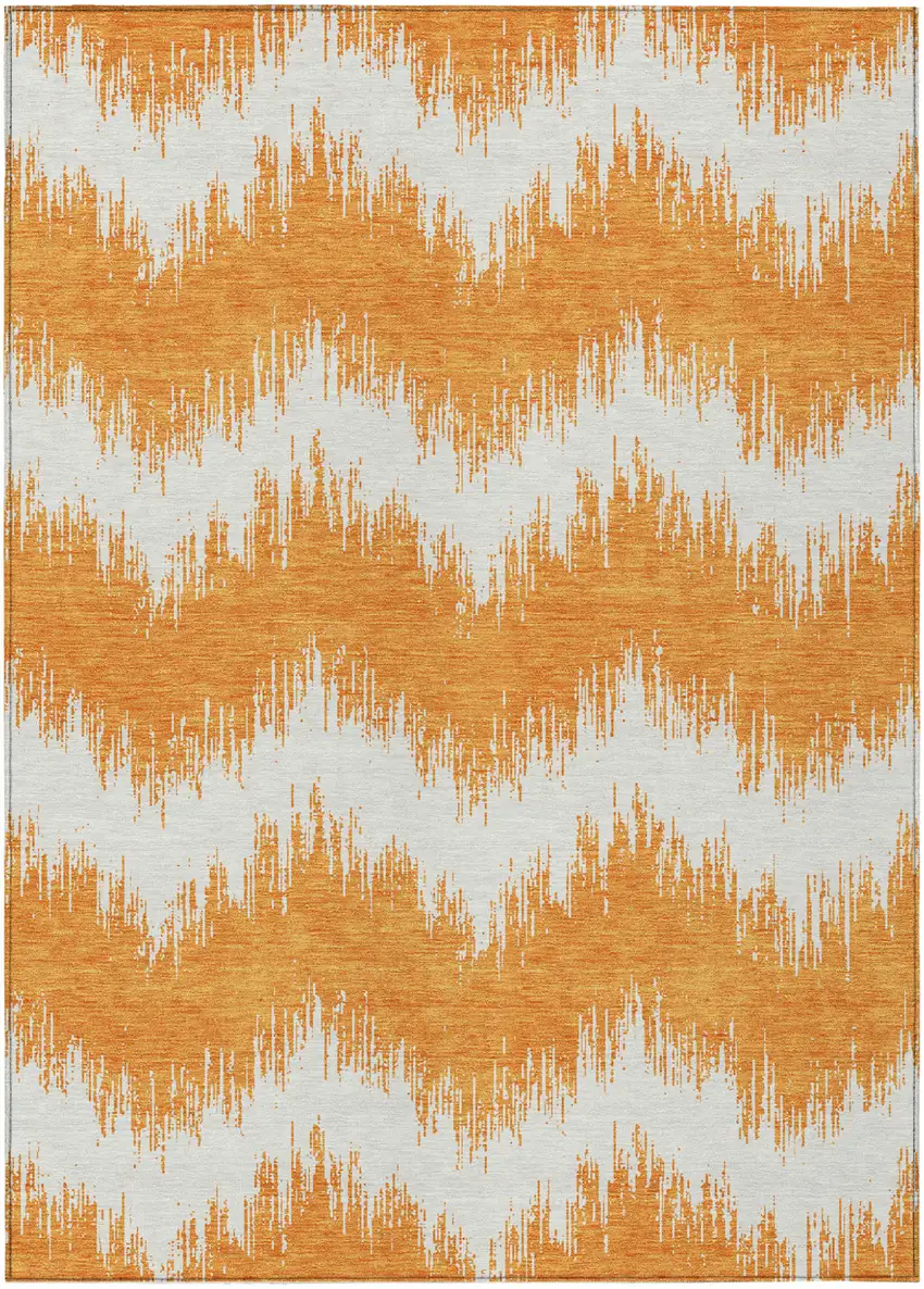 Orange And Ivory Chevron Washable Indoor Outdoor Area Rug Photo 2