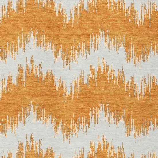 Orange And Ivory Chevron Washable Indoor Outdoor Area Rug Photo 6