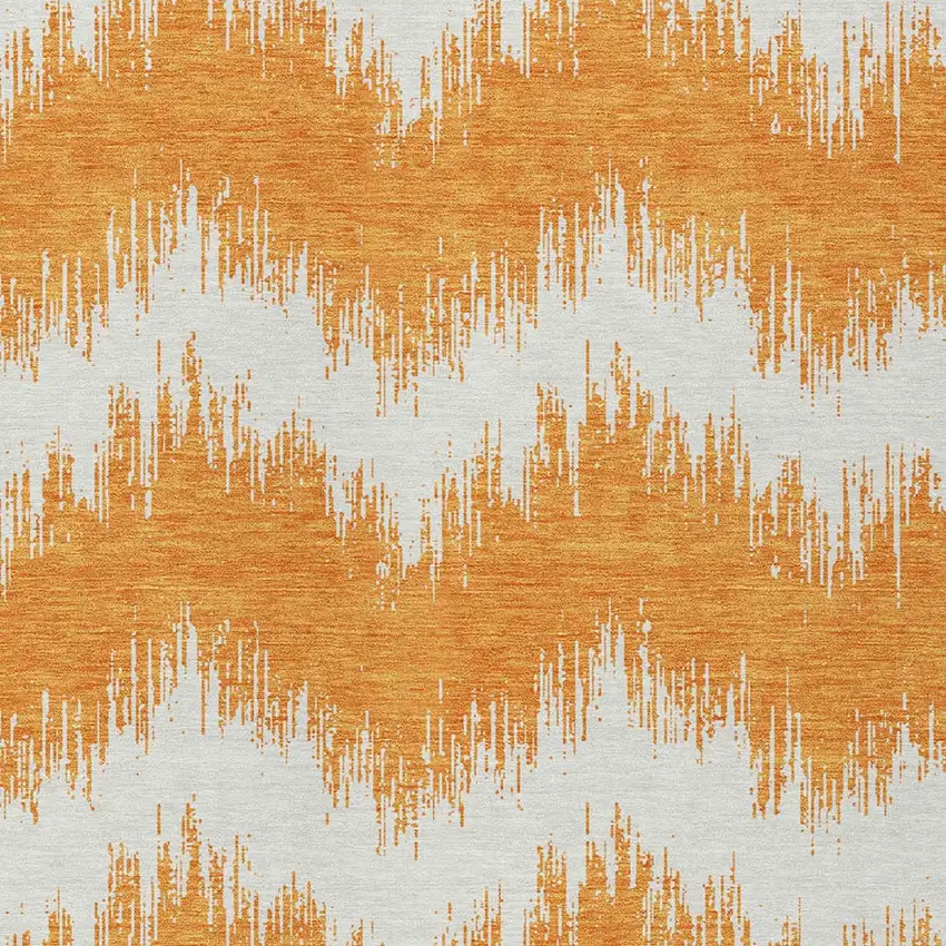 Orange And Ivory Chevron Washable Indoor Outdoor Area Rug Photo 6