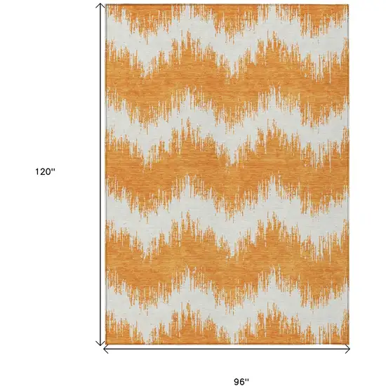 Orange And Ivory Chevron Washable Indoor Outdoor Area Rug Photo 3