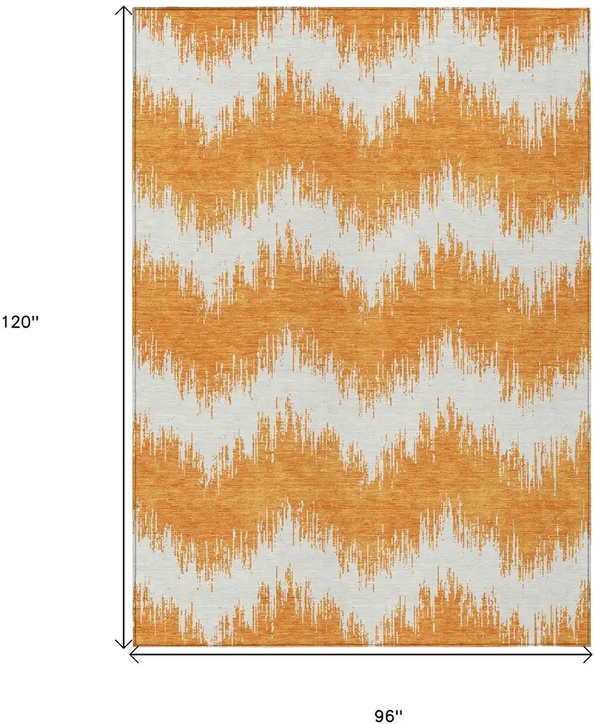 Orange And Ivory Chevron Washable Indoor Outdoor Area Rug Photo 3