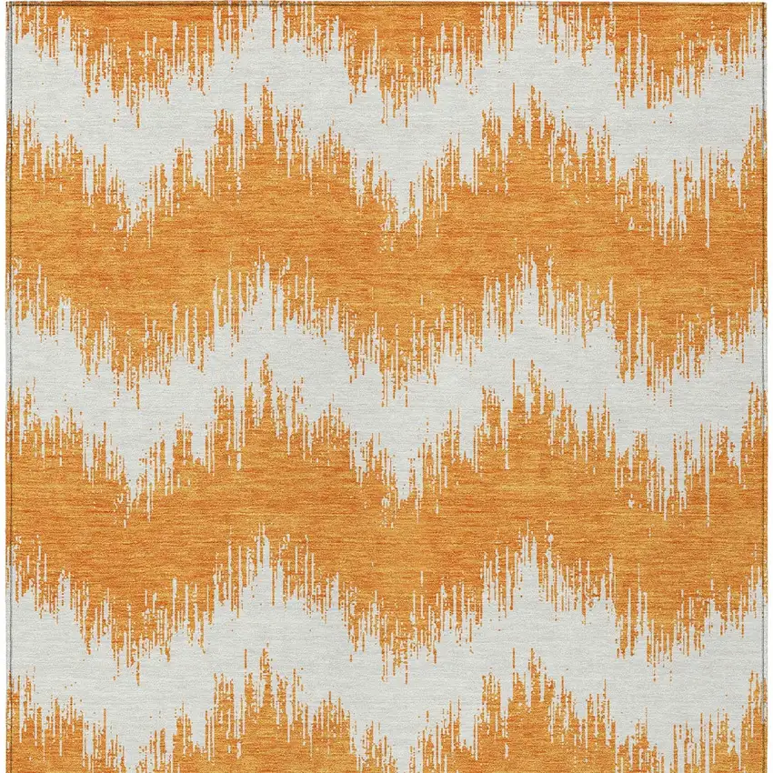 Orange And Ivory Chevron Washable Indoor Outdoor Area Rug Photo 7