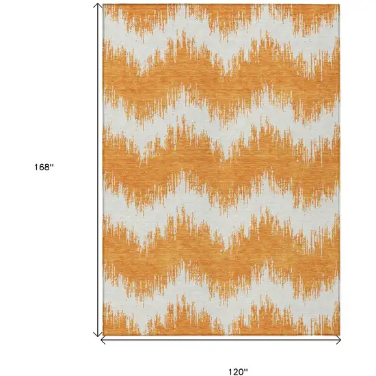 Orange And Ivory Chevron Washable Indoor Outdoor Area Rug Photo 3
