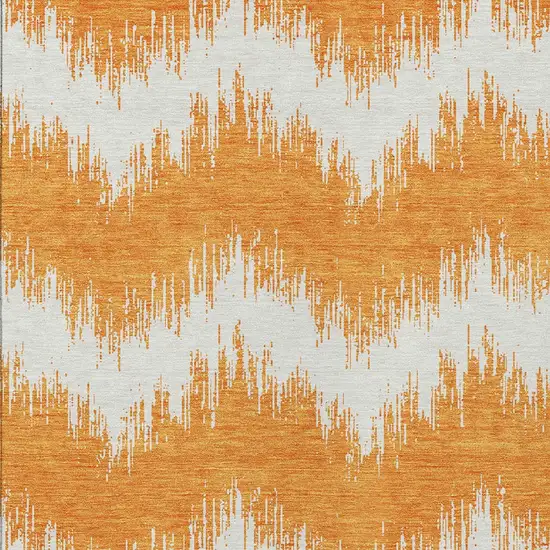 Orange And Ivory Chevron Washable Indoor Outdoor Area Rug Photo 6