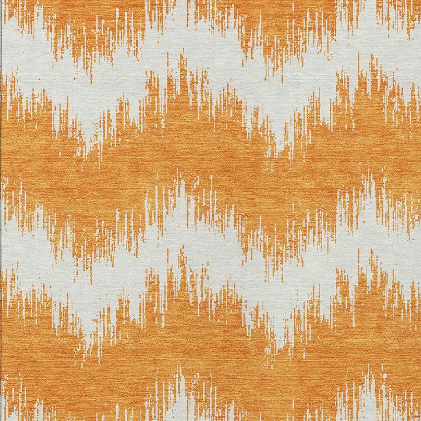 Orange And Ivory Chevron Washable Indoor Outdoor Area Rug Photo 6