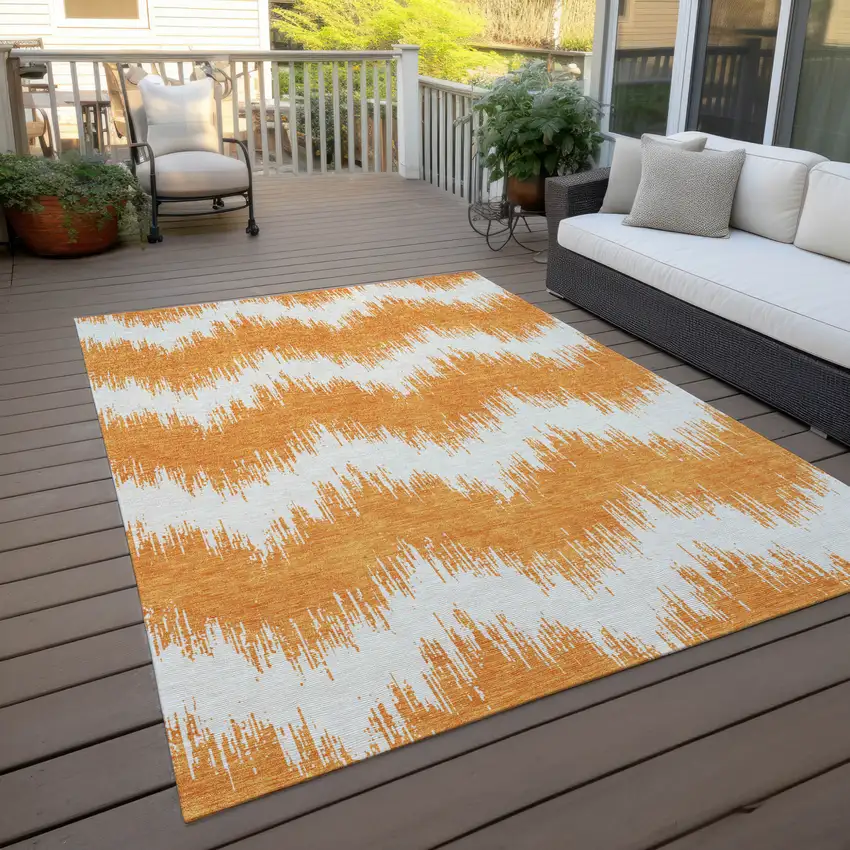 Orange And Ivory Chevron Washable Indoor Outdoor Area Rug Photo 8