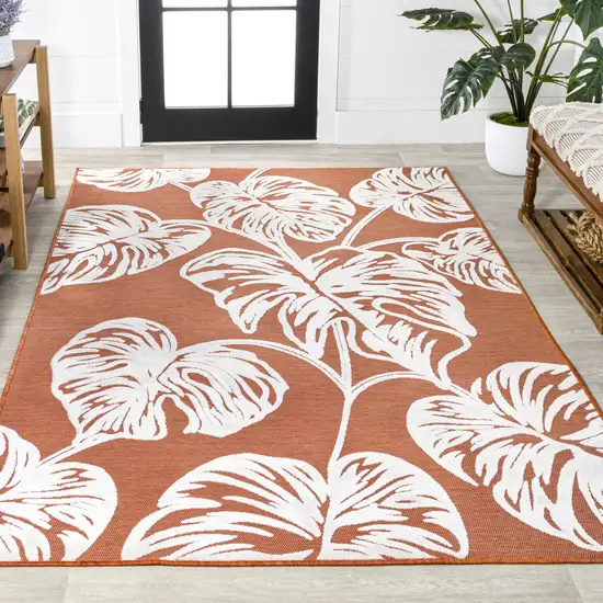 Orange And Ivory Floral Indoor Outdoor Area Rug Photo 7