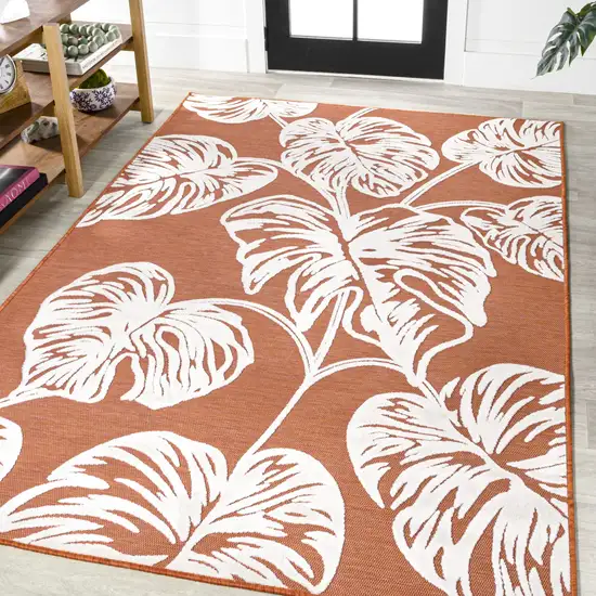 Orange And Ivory Floral Indoor Outdoor Area Rug Photo 5