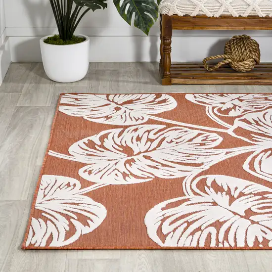 Orange And Ivory Floral Indoor Outdoor Area Rug Photo 6