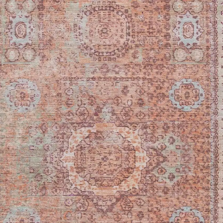 Orange And Ivory Floral Medallion Washable Indoor Outdoor Area Rug Photo 4